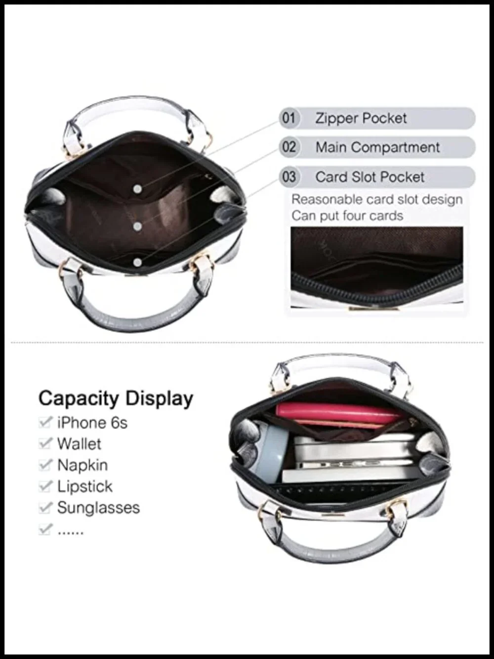 Faux Leather Crossbody Satchel Handbag with Double Zip